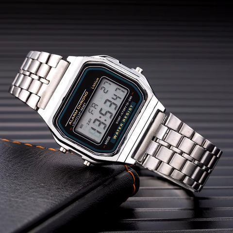 (silver )  Classic Men Women LED Digital Stainless Steel Wrist Watch  (without box )
