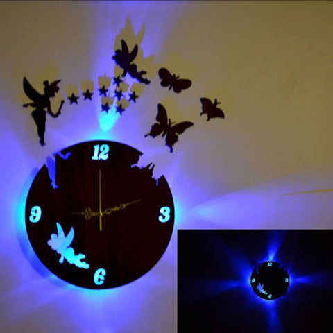 Buy one get one free 3d wall clock with light and pack of 30 butterfly