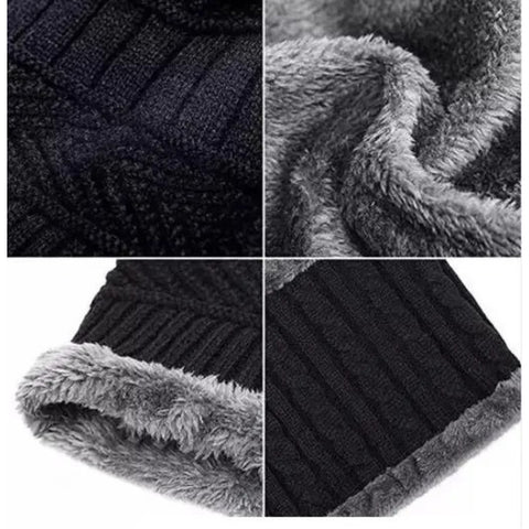 Couple Pack of 2 Combo - woolen winter beanie Head cap with neck warmer muffler for men and women (Black)