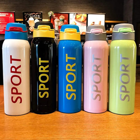 500ml Portable Sports Water Bottles Thermos With Straw (random color)