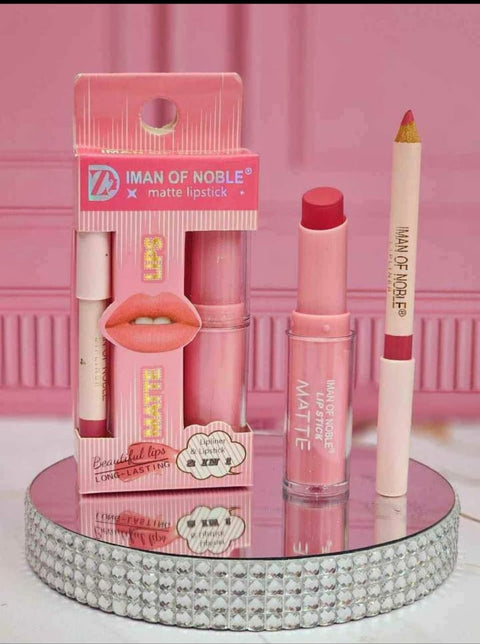 2 In 1 LIPSTICK AND LIP LINER SET IMAN OF NOBLE DYE AND PENCIL