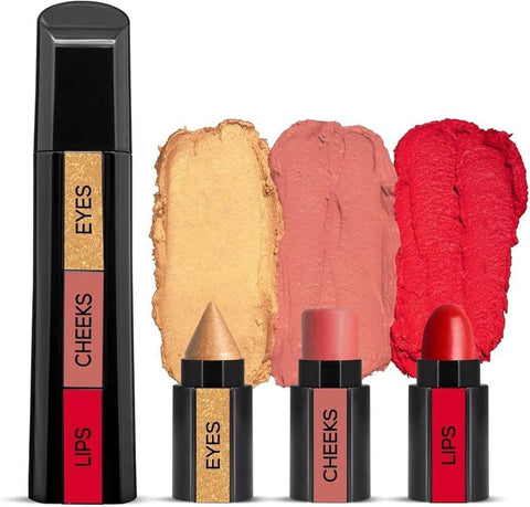 3 in 1  HUDA  Beauty  Professional  Eyes Cheeks Lips (Lipsticks)