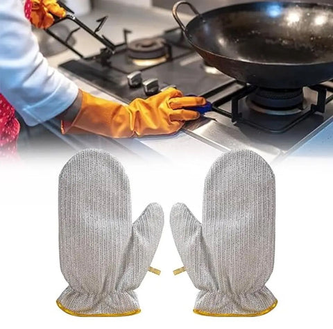 (1 pcs ) Multipurpose Wire Dishwashing Gloves | Dishwashing Rags for Wet and Dry, Steel Wire Miracle Cleaning Cloth with Glove Shape, Non-Scratch Wire Dish Cloths for Washing Dishes, Kitchen | Anti-heat aluminium gloves