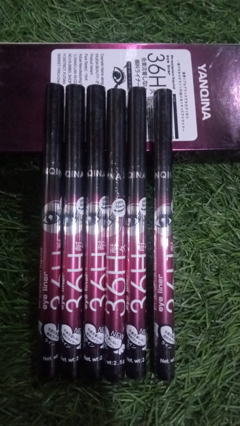 (Pack of 06) YANQINA 36H Precision Liquid Waterproof Eyeliner Pencil | Eye Liner (Black)