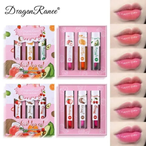 3 Pcs Dragon Ranee Natural Moisturizing &amp; Long Lasting Lip Oil Lip Care Oil Natural Moisturizing &amp; Nourishing Lip Balm Set