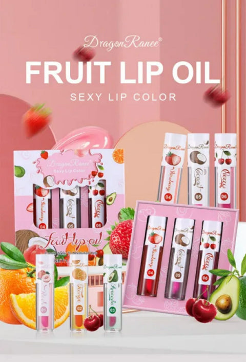 3 Pcs Dragon Ranee Natural Moisturizing &amp; Long Lasting Lip Oil Lip Care Oil Natural Moisturizing &amp; Nourishing Lip Balm Set