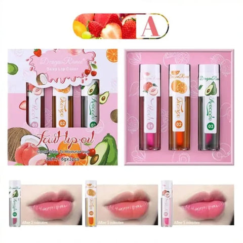 3 Pcs Dragon Ranee Natural Moisturizing &amp; Long Lasting Lip Oil Lip Care Oil Natural Moisturizing &amp; Nourishing Lip Balm Set