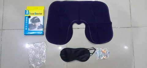3 in 1 Combo Travel Kit of Neck Pillow, Eye Mask and Ear Plug (Random Colour)