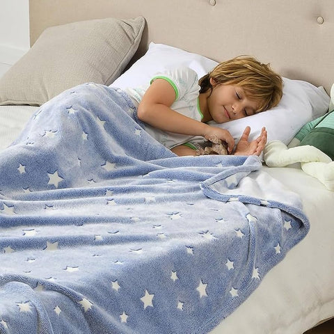 Glow in The Dark Stars Blanket Soft Cozy Blankets for Bed Couch Sofa Camping Travel, (random design )