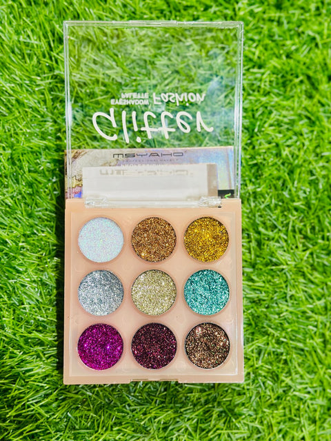 Glitter Butter Sparkle Eyeshadow Palette 9 in 1 Kit for Eye Makeup Shimmer Highlighter Metallic Eye Shadow, Rainbow Eyeshadow Pallets