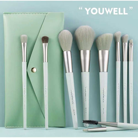 7 Pcs makeup Brush Set Complete Lip Brush Eye Shadow Loose Powder Brush Beauty Tools With Pouch (Green)