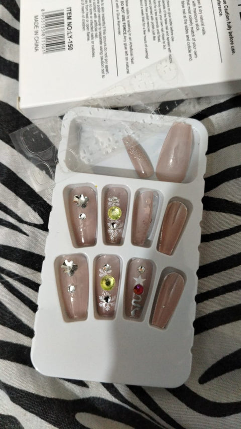 10 PCs Fake Nails False Nails Wearable Nails Stylish Pattern Artificial Nails | Fake Nails For Girls | Artificial Nails For Women with Sticking Dots ( Random Design )
