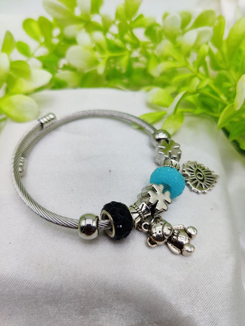 1 Piece Imported Elegant Charm Steel Wire Pandora Bracelet with Bear and Heart Details | Best Quality Bracelet For Girls