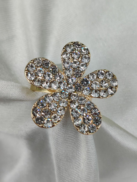 1 Piece Imported Sparkling Floral Crystal Ring – Radiant Elegance in Every Petal! | Luxurious Design Ring | Adjustable Ring | Ring For Girls &amp; Women