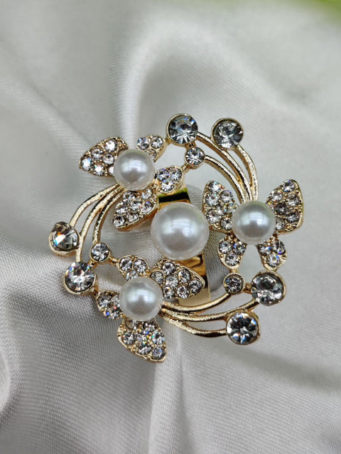 1 Piece Imported Exquisite Floral Pearl Ring – A Symphony of Elegance and Sparkle 🌟 | Luxurious Design Ring | Adjustable Ring | Ring For Girls &amp; Women