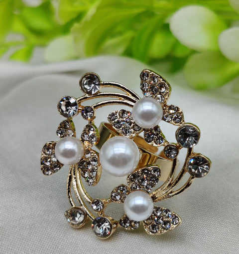 1 Piece Imported Exquisite Floral Pearl Ring – A Symphony of Elegance and Sparkle 🌟 | Luxurious Design Ring | Adjustable Ring | Ring For Girls &amp; Women