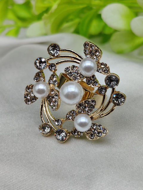 1 Piece Imported Exquisite Floral Pearl Ring – A Symphony of Elegance and Sparkle 🌟 | Luxurious Design Ring | Adjustable Ring | Ring For Girls &amp; Women