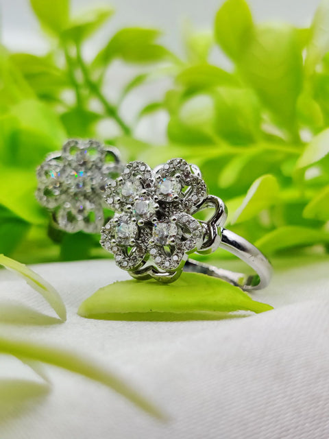 1 Piece Imported Elegant Moveable Floral Cluster Ring with Sparkling Zircon Detailing 🌟 | Luxurious Design Ring | Adjustable Ring | Ring For Girls &amp; Women ✨