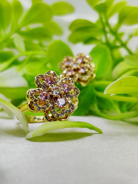 1 Piece Imported Elegant Moveable Floral Cluster Ring with Sparkling Zircon Detailing 🌟 | Luxurious Design Ring | Adjustable Ring | Ring For Girls &amp; Women ✨