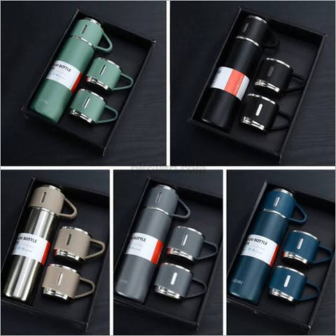 3 Cup 500 Ml Double-Layer Stainless Steel Vacuum Flask Set  ( Random Color )