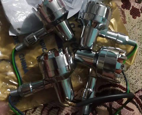 4 pcs 12V Universal Motorcycle Grill Turn Signal Lights – Amber LED, Chrome Body, Compatible with Honda, Yamaha, Kawasaki, Sportster 1200, and More.