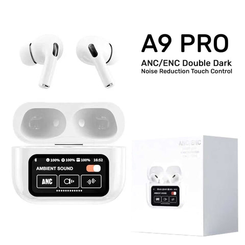 A9 Pro Earbuds ANC/ENC Touch Screen Display Noise Reduction Wireless Earbuds For Android &amp; iOS | A9 Pro | A9 Pro Apple Airpods ANC/ENC Zhongkelqnxun Touch Control Bt 5.4 Earbuds