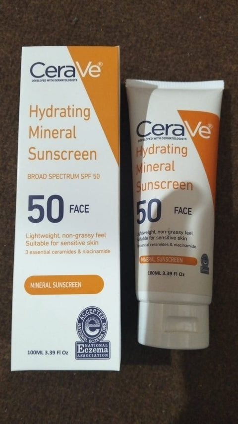 CeraVe Hydrating Mineral Sunscreen SPF 50 | 100 ML - CeraVe Hydrating SunBlock | Broad Spectrum SPF 50