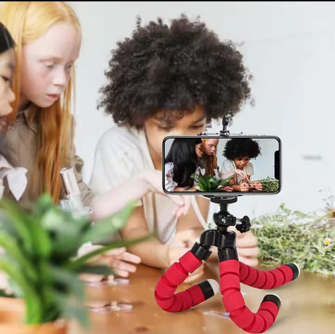 Adjustable Octopus mobile tripod plus holder Mobile Tripod Stand Flexible Tripod Stand With Mobile Holder (random color)