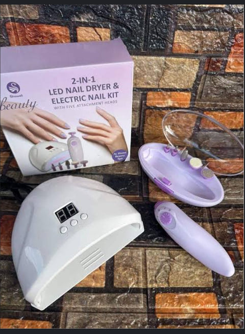 2 in 1 LED Nail Dryer and  Electric Nail Kit | Nail Dryer LED Lamp and Manicure LED Nail Dryer &amp; Electric Nail Kit With Five Attachments Heads
