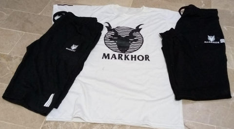 3 Piece Markhor Printed White &amp; Black Summer Tracksuit Markhor Printed Tracksuit For Men | Markhor Combo Deal