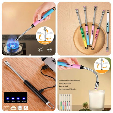 Combo Deal Of Gas Saver Burner Stand + USB Rechargeable Arc Lighter | Best Quality Lighter and Gas Saver Burner ( Random Color )