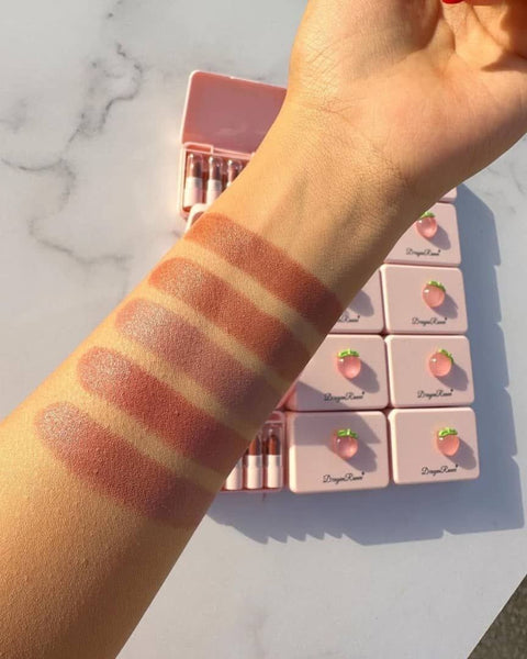 5 Pcs Dragon Ranee Peach Mini Lipstick Set | Long Lasting Makeup Waterproof Lipstick (Random Color)