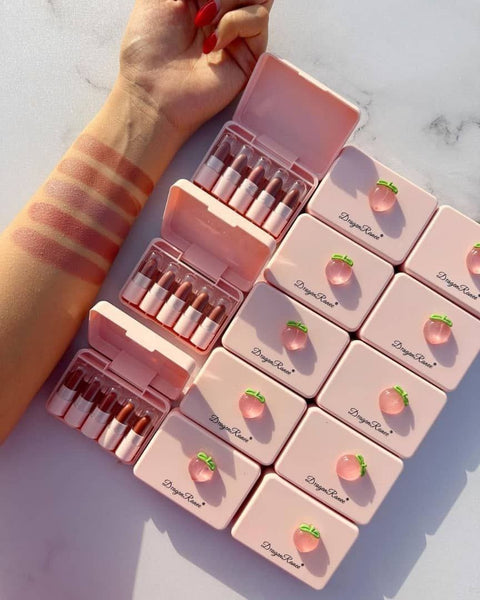 5 Pcs Dragon Ranee Peach Mini Lipstick Set | Long Lasting Makeup Waterproof Lipstick (Random Color)