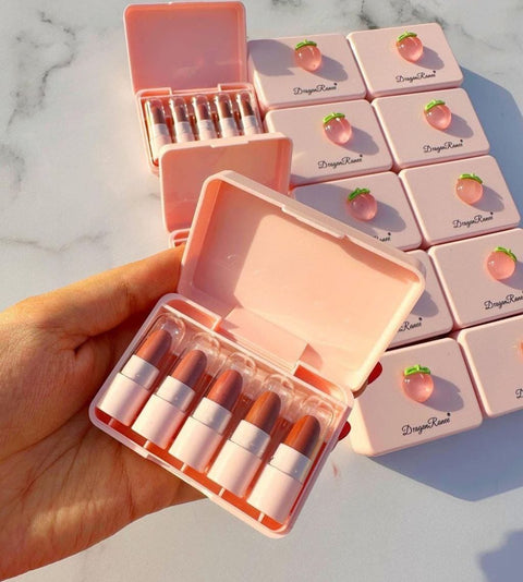 5 Pcs Dragon Ranee Peach Mini Lipstick Set | Long Lasting Makeup Waterproof Lipstick (Random Color)