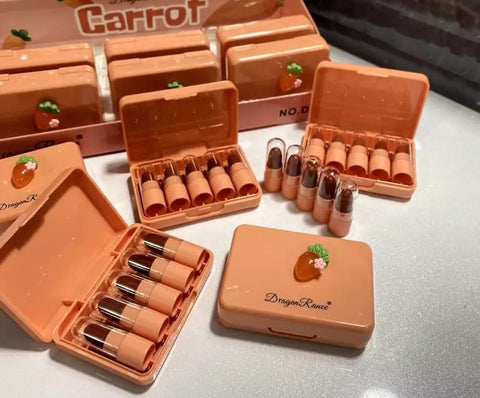5 Pcs Dragon Ranee Carrot Mini Lipstick Set | Long Lasting Makeup Waterproof Lipstick (Random Color)