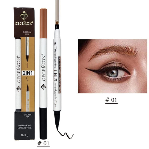 1Pc Gegemoon 1Pcs Waterproof 2 In 1 Long Lasting Liquid Eyeliner &amp; Liquid Eyebrow Pencil