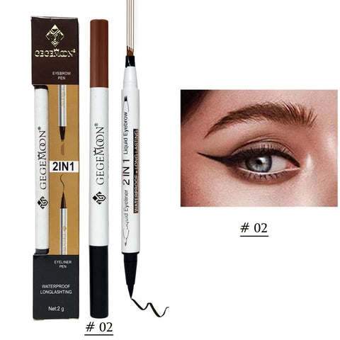 1Pc Gegemoon 1Pcs Waterproof 2 In 1 Long Lasting Liquid Eyeliner &amp; Liquid Eyebrow Pencil