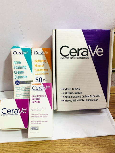 CeraVe 4 in 1 Skincare Kit Night Cream, Sunblock, Cleanser &amp; Serum for Radiant Skin