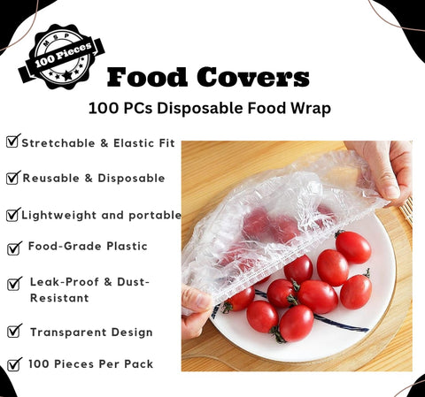 100pcs Disposable Plastic Wrap Covers, Elastic &amp; Tight, Food-Grade Fresh-Keeping, Dust &amp; Insect-Proof, Kitchen Accessories - Disposable Food Wrap