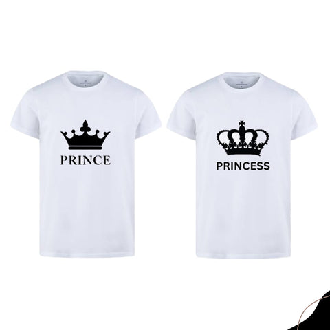 Combo Of Prince &amp; Princes Style White T-Shirt with Cute Design - Prince &amp; Princess Design T-Shirts  – Best Quality T-Shirts For Girls | T-Shirt For Women - T-Shirt For Boy | T-Shirt For Men | Princes T-Shirts  | Prince Design T-Shirt
