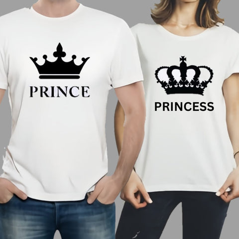 Combo Of Prince &amp; Princes Style White T-Shirt with Cute Design - Prince &amp; Princess Design T-Shirts  – Best Quality T-Shirts For Girls | T-Shirt For Women - T-Shirt For Boy | T-Shirt For Men | Princes T-Shirts  | Prince Design T-Shirt