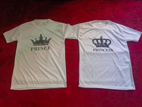 Combo Of Prince &amp; Princes Style White T-Shirt with Cute Design - Prince &amp; Princess Design T-Shirts  – Best Quality T-Shirts For Girls | T-Shirt For Women - T-Shirt For Boy | T-Shirt For Men | Princes T-Shirts  | Prince Design T-Shirt
