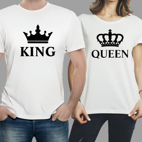 Combo Of King &amp; Queen Style White T-Shirt with Cute Design - King &amp; Queen Design T-Shirts  – Best Quality T-Shirts For Girls | T-Shirt For Women - T-Shirt For Boy | T-Shirt For Men | Queen T-Shirts  | King Design T-Shirt
