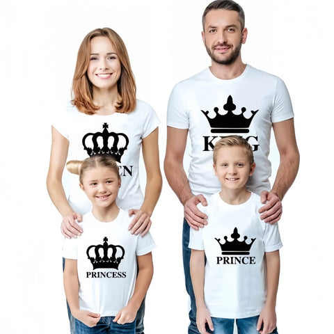 Combo Of King, Queen, Prince &amp; Princes Style White T-Shirt with Cute Design – Best Quality T-Shirts For Girls | T-Shirt For Women - T-Shirt For Boy | T-Shirt For Men