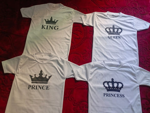 Combo Of King, Queen, Prince &amp; Princes Style White T-Shirt with Cute Design – Best Quality T-Shirts For Girls | T-Shirt For Women - T-Shirt For Boy | T-Shirt For Men