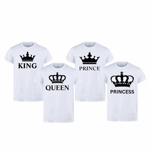 Combo Of King, Queen, Prince &amp; Princes Style White T-Shirt with Cute Design – Best Quality T-Shirts For Girls | T-Shirt For Women - T-Shirt For Boy | T-Shirt For Men