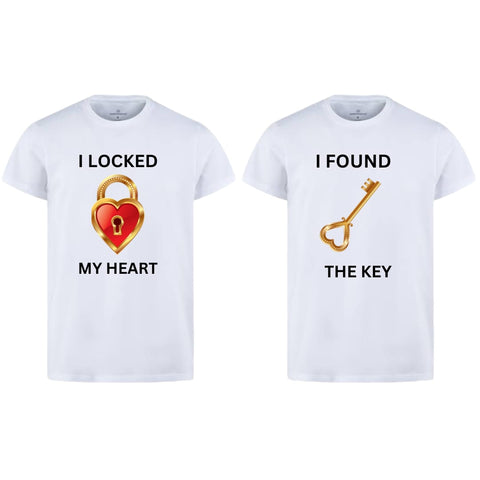 Combo Of My Heart &amp; The Key Style White T-Shirt with Cute Design - Heart &amp; key Design T-Shirts  – Best Quality T-Shirts For Girls | T-Shirt For Women - T-Shirt For Men