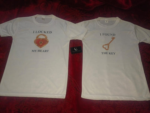 Combo Of My Heart &amp; The Key Style White T-Shirt with Cute Design - Heart &amp; key Design T-Shirts  – Best Quality T-Shirts For Girls | T-Shirt For Women - T-Shirt For Men