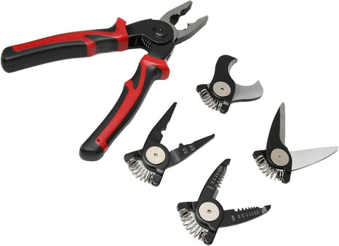 5 in 1 Portable Tool Steel Wire Cutters, 5 Replaceable Heads, Anti Slip TPR Handle, Combination Pliers for Leather Plastic Thin Metal Cutting, Bending, Trimming