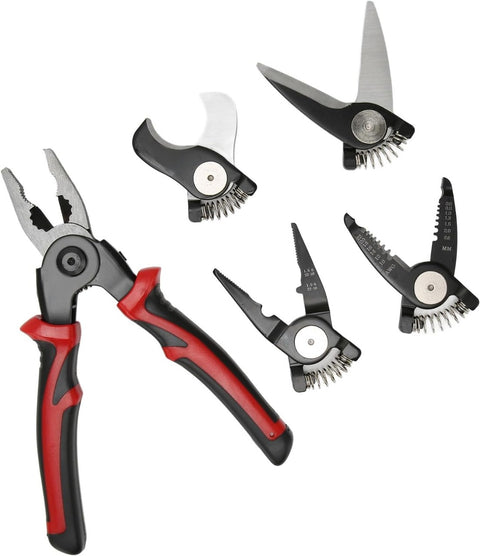 5 in 1 Portable Tool Steel Wire Cutters, 5 Replaceable Heads, Anti Slip TPR Handle, Combination Pliers for Leather Plastic Thin Metal Cutting, Bending, Trimming